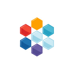 Obraz premium Seven Colorful Hexagonal Tiles Arranged in a Heptagonal Formation Isolated on White Background