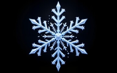 Intricate Snowflake Illustration with Blue and Silver Sparkles on Black. High quality