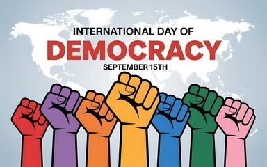 International day of democracy september 15th with raised fists symbolizing unity and freedom