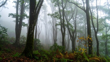 Misty forest, trees, fog, nature