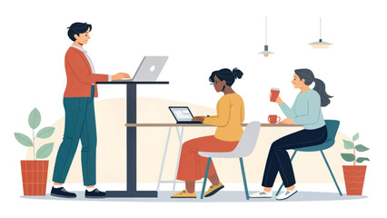 Diverse team collaborating in a modern coworking space. Illustrates productivity, flexible work, and business lifestyle.