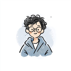 Cheerful Young Man with Glasses in Blue Hoodie