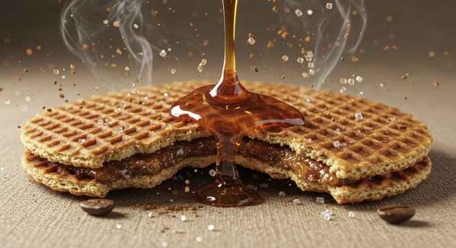 Caramel Drizzled Stroopwafels with Coffee and Sugar Crystals
