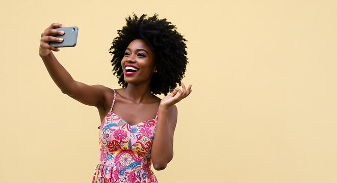 Young Black woman taking selfie outdoors