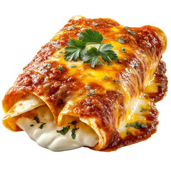 Delicious enchiladas with cheese and sauce ready to eat mexican food dish isolated on transparent background, png