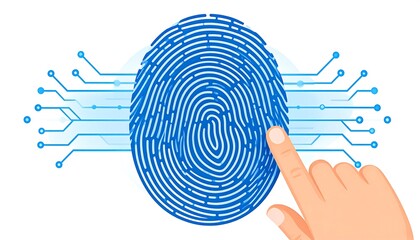 A hand touches a digital fingerprint overlay, surrounded by circuit board components, symbolizing biometric identification and technology.