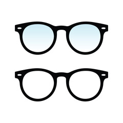Round Black Eyeglass Frames Modern Minimalist Vector Illustration, Two Styles, Transparent and Opaque Lenses.