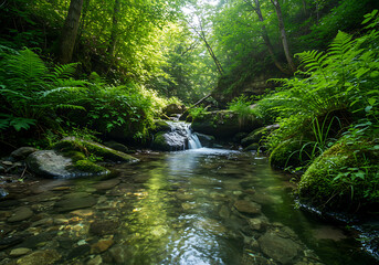 Obraz premium Serene Forest Stream Waterfall Nature