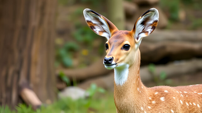 Fea's barking deer or so called fea's muntjac (Muntiacus feae) in zoo background