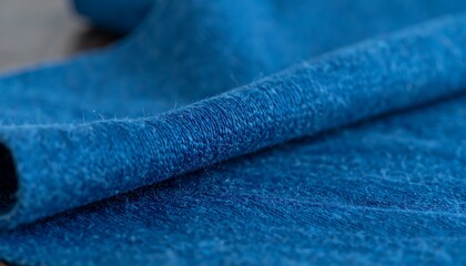 Close-up view of rolled-up indigo dyed fabric.