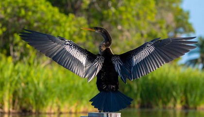 A bird with outstretched wings.