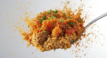 Dynamic Splashed Rice Dish with Meatballs and Sauce