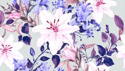 Detailed floral pattern with lilies and other flowers.