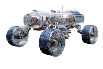 Transparent, detailed rendering of a space rover
