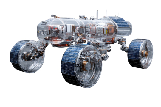 Transparent, detailed rendering of a space rover