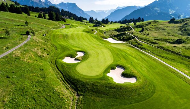 Scenic golf course, mountain backdrop