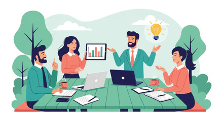 Diverse business team discussing strategy outdoors