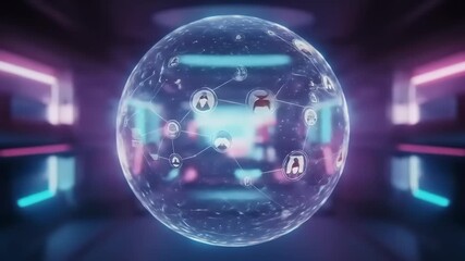 A futuristic digital globe displaying interconnected data points in a high-tech environment - Powered by Adobe