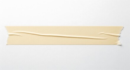 A piece of pale yellow masking tape, slightly wrinkled and torn at the edges, is shown against a plain white background. It's a simple, isolated image.