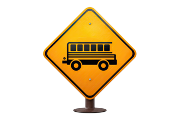 Yellow diamond-shaped traffic sign with a school bus icon