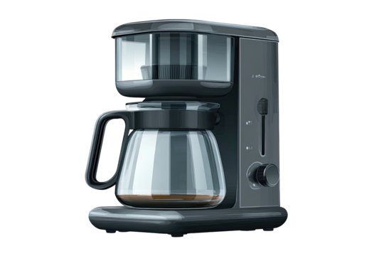 Modern coffee maker, sleek design, glass carafe