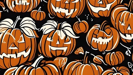Vibrant Seamless Pattern of Autumn Pumpkins and Harvest Leaves 