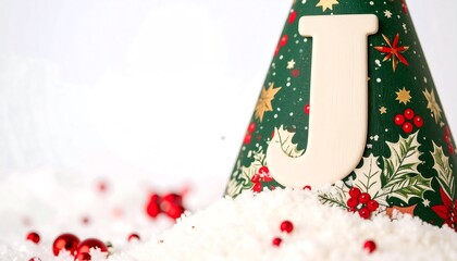Christmas party hat decorated with snow and holly.