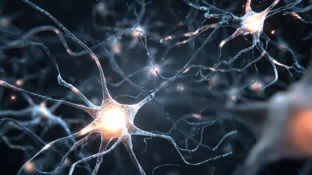 a close-up view of firing human neurons or synapses