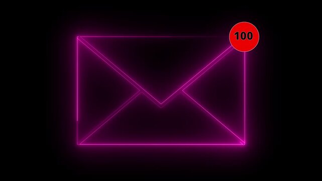 Glowing neon message box icon animation video notice receive massage animated sign symbol. Message mail box, 4k. Pulsing Neon Blue Message Box Animation: Glowing Mail Inbox Icon on black background.