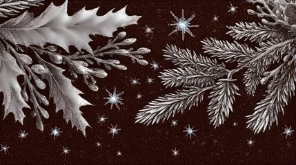 Ink Winter Foliage Border with Stars and Icicles