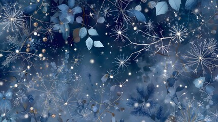 Indigo and Silver Mistletoe Holiday Illustration