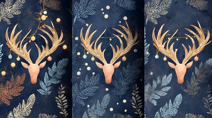 Hand‑Sketched Reindeer Antlers with Ornaments