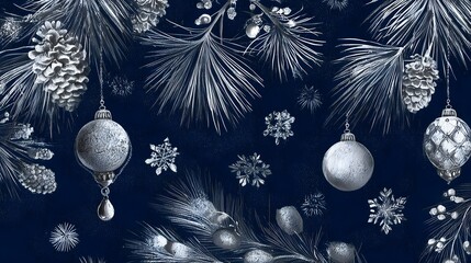 Retro Ink Pine Needles with Antique Glass Ornaments