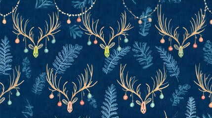 Hand-sketched Reindeer Antlers Holiday Pattern