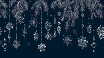 Navy and Silver Vintage Pine Needle Ornaments