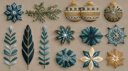 Rustic folk-art embroidered ornaments and birch branches