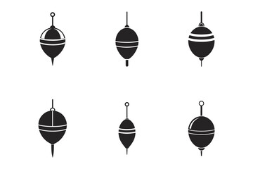 Collection of Fishing Floats or Bobbers in Silhouette Style Isolated on White Background Vector Illustration Perfect for Angling Designs