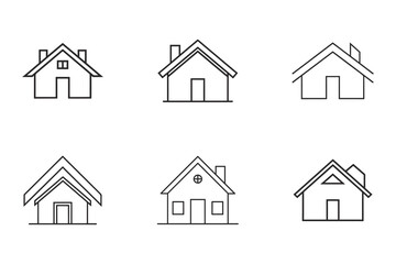 Fototapeta premium Collection of House Icons in Simple Black Line Art Style Representing Real Estate and Home Ownership Concepts