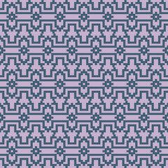 Fototapeta premium Shades of Purple and Blue Traditional Embroidery Art Abstract with Pixel Art Designs for Textile Print