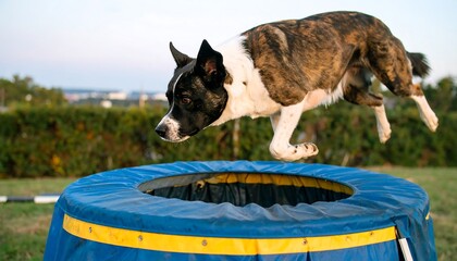 Dog jumping over agility ring