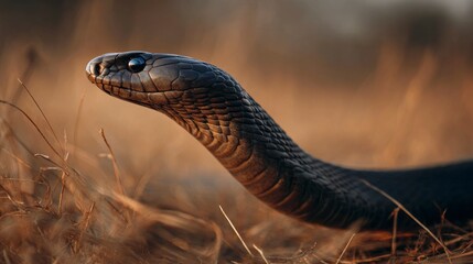 Fototapeta premium Dark snake in grassy environment