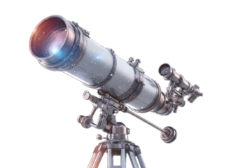 Vintage telescope on tripod, star-filled view