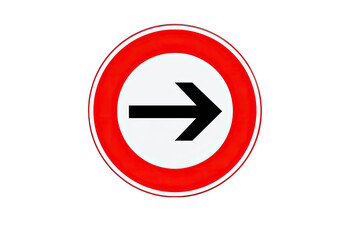 Obraz premium Circular traffic sign with a red border and a white interior. A black arrow points to the right