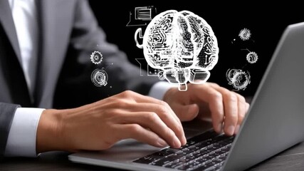 A professional individual using a laptop, showcasing the concept of artificial intelligence and digital innovation - Powered by Adobe