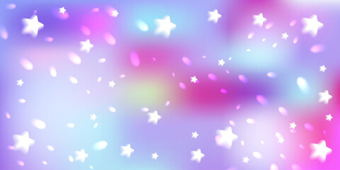 Bright multicolor dreamy background with glowing stars and soft light particles in pastel gradient shades. Perfect for fantasy or cosmic themes. Stock vector illustration in abstract style.