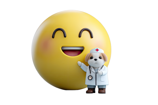 Smiling emoji with a doctor dog