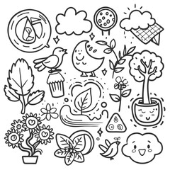 set of hand drawn trees