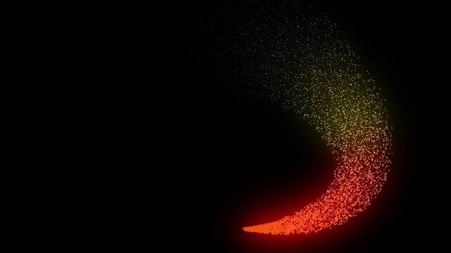 Glowing red orange particles trail cosmic dust sparks night sky abstract background design element fire meteor shower effect
