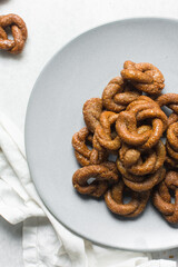 Overhead view of alkaki northern nigerian snack, Hausa doughnut made with wheat and sugar paste or honey