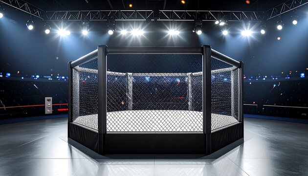 Empty MMA Octagon Arena. - Powered by Adobe